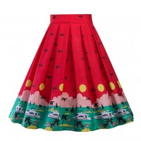 Print Summer Skirts Women Red Contrast Green (2) TL